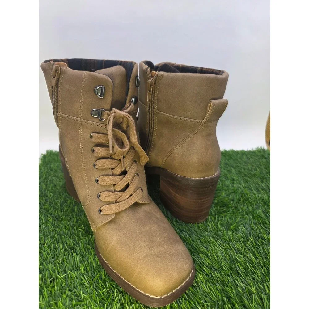 Crown Vintage Womens Tan Lace-Up Ankle Booties W Block Heel Size‎ 11M Synthetic